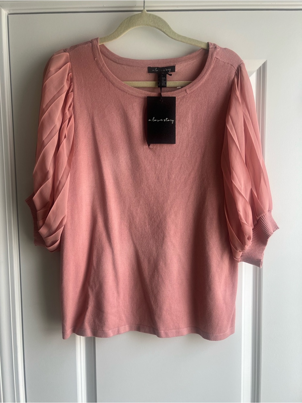 a love story Blush Pink Puff-Sleeve Knit Top